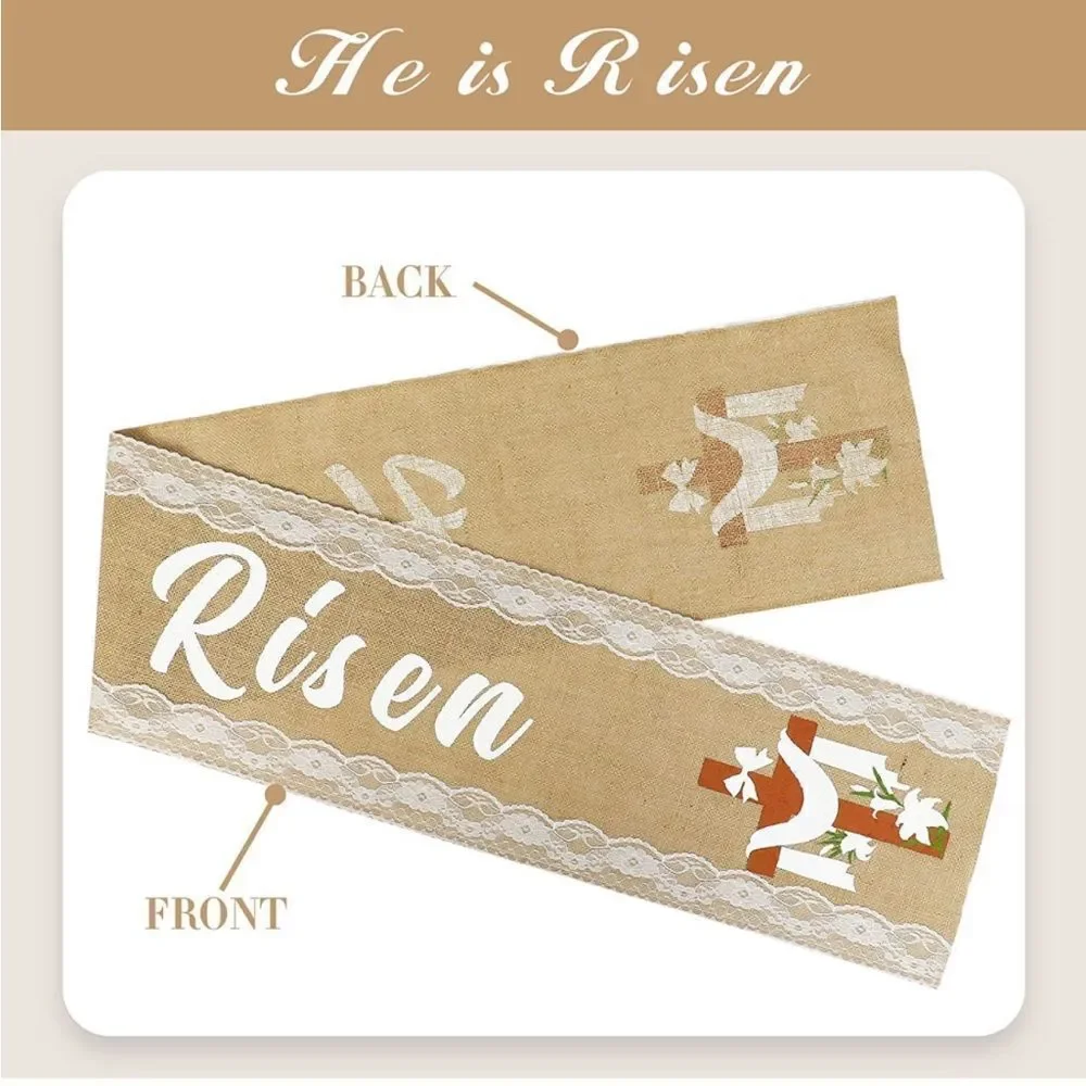 Easter Burlap and Lace Table Runner NWT